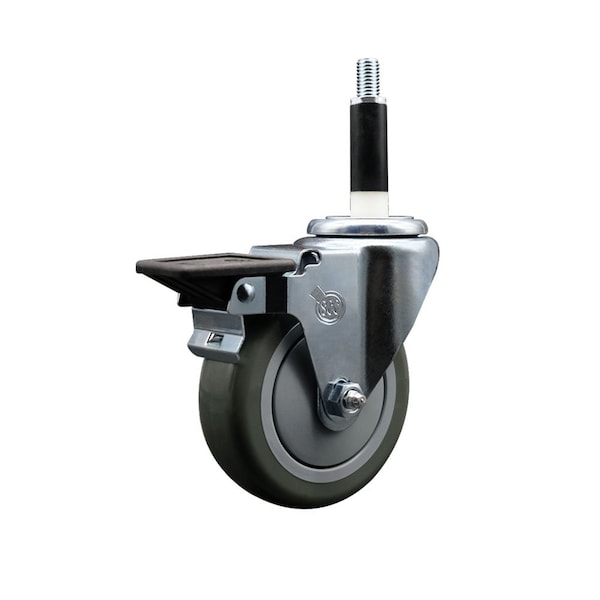 4'' Gray Poly Swivel 7/8'' Expanding Stem Caster with Brake
